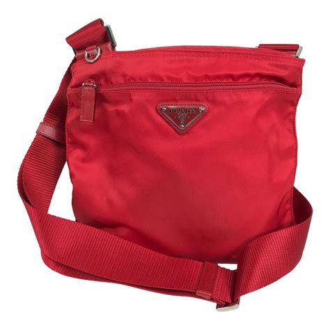 prada red nylon with saffiano crossbody real real